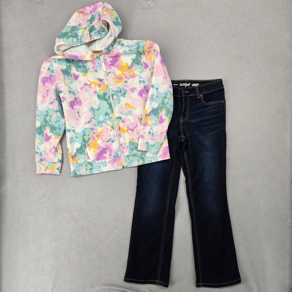 Cat & Jack 2-piece outfit. Zipped Hoodie Large (10/12); bootcut jeans size 10